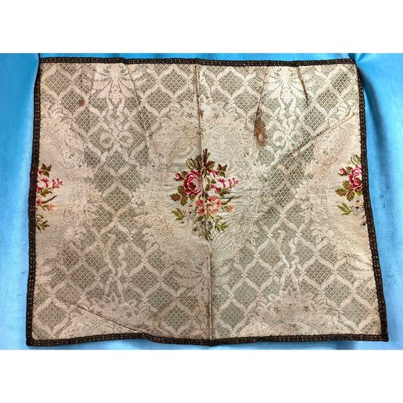 Antique 18th C Brocade Embroidery Textile Cloth 1700s